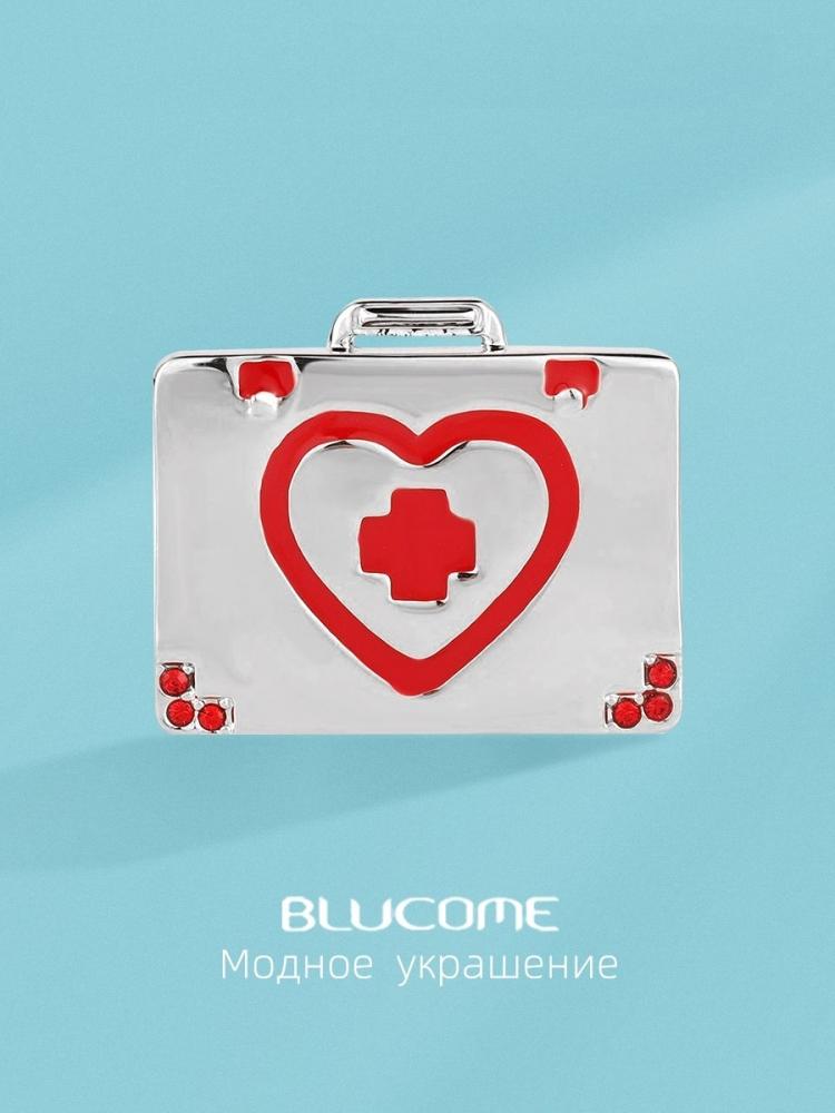 Стильная брошка BLUCOME "Аптечка", серебристая