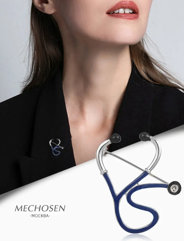 Оригинальная брошь MECHOSEN "Фонендоскоп", синяя