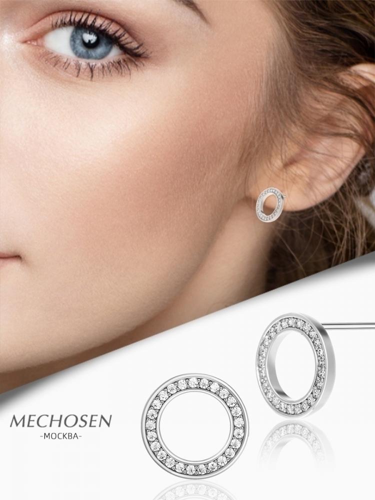 Стильные серьги MECHOSEN "Обруч" с фианитами, серебристые